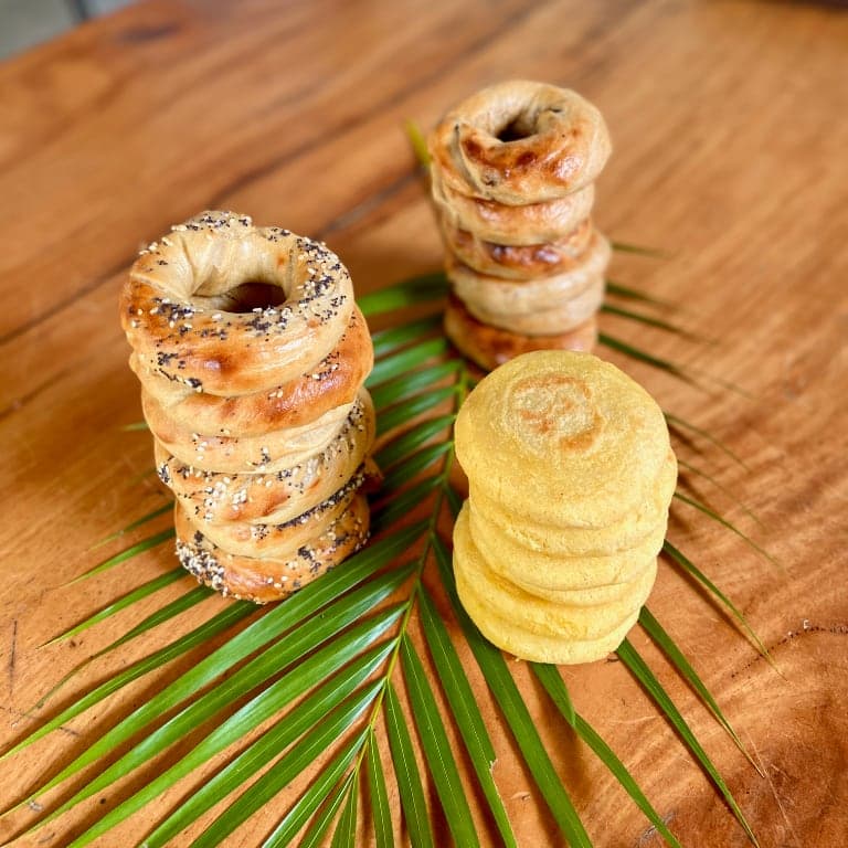 Homemade bagels and arepas